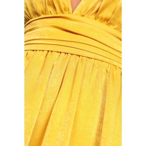 Lulus Peak Party Vibe Mustard Yellow Satin Tiered Tie-back Midi Dress - Size L - Picture 6 of 10